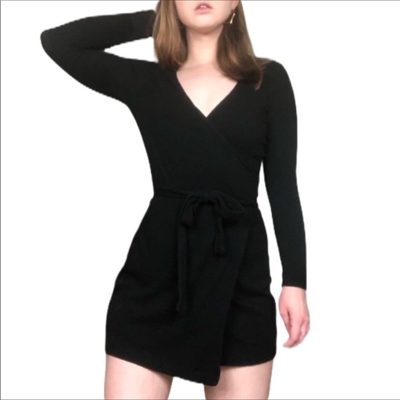black knit wrap dress